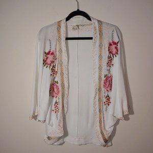 Paparazzi White Floral Embroidered Dolman Style Open Cardigan Size L/XL